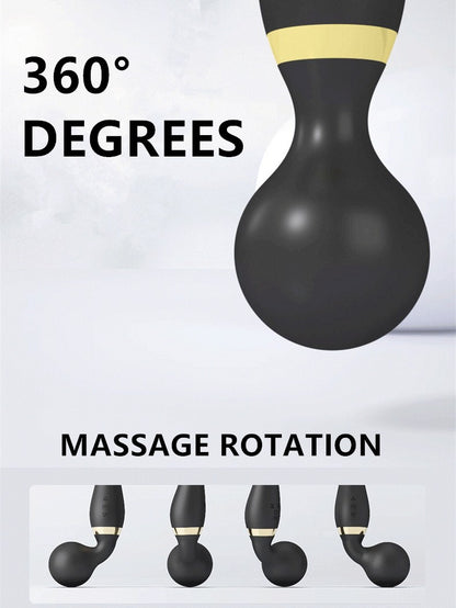 Black massage ball with gold band on a white background, labeled '360° Degrees Massage Rotation'.